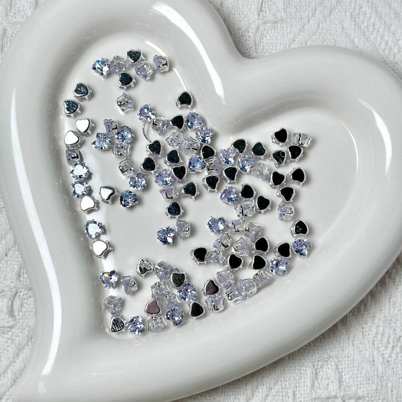 Crystal Claw Heart Glass Heart Silver Claw Diamond Crystal Hand Sewn Diamond DIY Jewelry Accessories